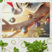 Vrolijke Kerst Koala zit in Gumtree Theedoek (Gevouwen)