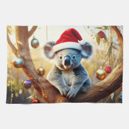 Vrolijke Kerst Koala zit in Gumtree Theedoek