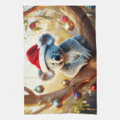 Vrolijke Kerst Koala zit in Gumtree Theedoek (Verticaal)