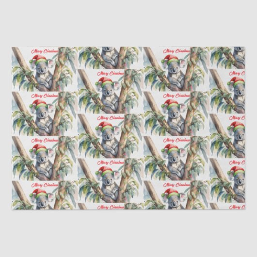 Vrolijke Kerst Koala zit in Gumtree Tissuepapier (Voorkant)