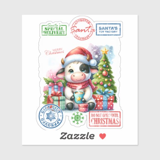 Vrolijke kerst Koe met cadeaus! Sticker (Vel)