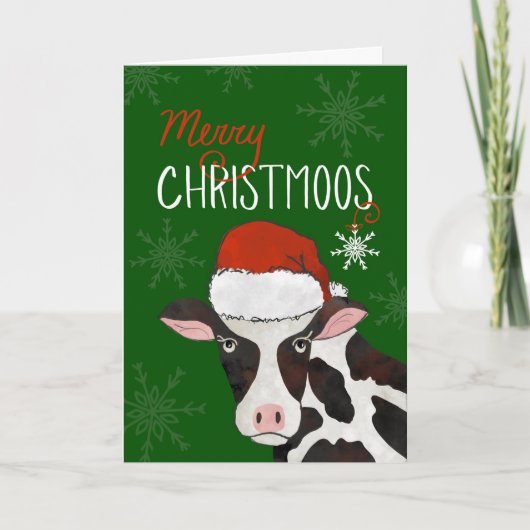 Vrolijke kerst Koe met Santa Hat Kaart (Voorkant)