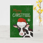 Vrolijke kerst Koe met Santa Hat Kaart (Gele Bloem)