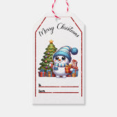 Vrolijke kerst labels met sneeuwman & tree cadeaulabel (Voorkant)