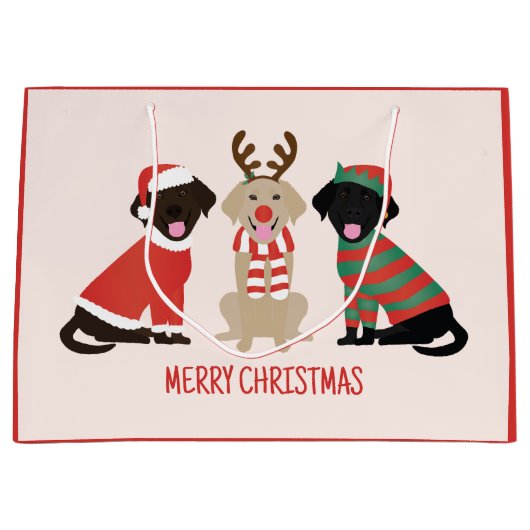 Vrolijke Kerst Labrador Retriever Honden Groot Cadeauzakje (Voorkant)