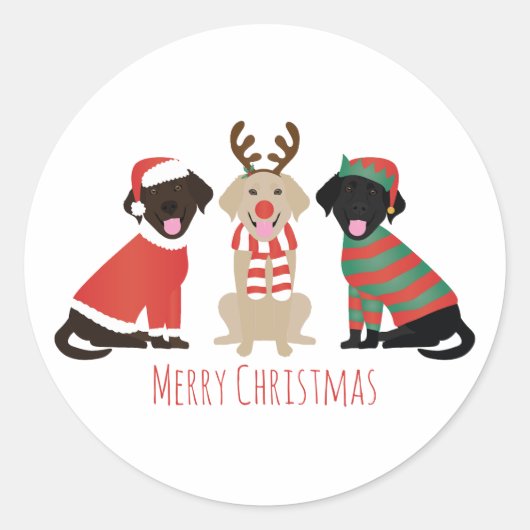 Vrolijke Kerst Labrador Retriever Honden Ronde Sticker (Voorkant)