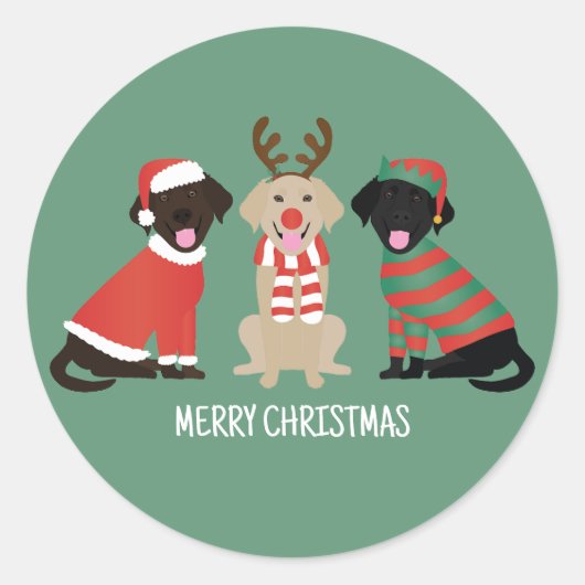 Vrolijke Kerst Labrador Retriever Honden Ronde Sticker (Voorkant)