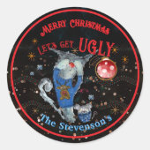 Vrolijke Kerst Lelijke Trui Kat & Muis Ronde Sticker (Voorkant)
