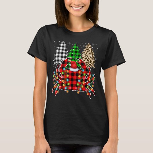 Vrolijke kerst Leopard Plaid Tree Funny Crab Anim T-shirt (Voorkant)