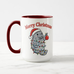 Vrolijke Kerst Manatee Schattige Mollige Zeekoe Ke Mok