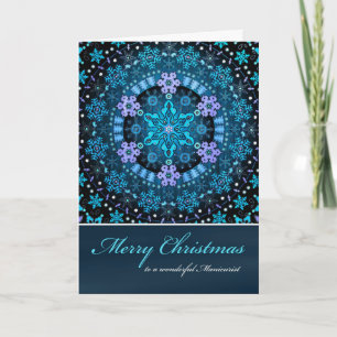 Vrolijke kerst manicure, blauwe boho sneeuwvlokken feestdagen kaart
