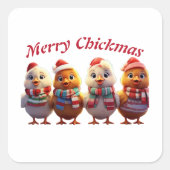Vrolijke kerst met de kip vierkante sticker (Voorkant)