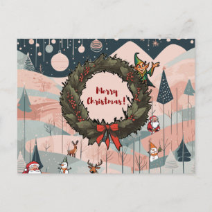 Vrolijke kerst met feestelijke krans briefkaart