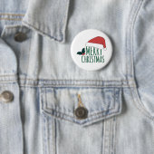 vrolijke kerst met santa hat ronde button 5,7 cm (In situ)