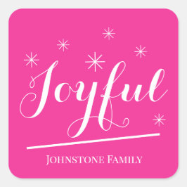 Vrolijke kerst mis uw naam moderne roze leuk vierkante sticker