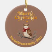 Vrolijke kerst mocha goud schattige uil keramisch ornament (Voorkant)