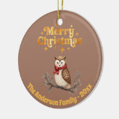 Vrolijke kerst mocha goud schattige uil keramisch ornament (Links)