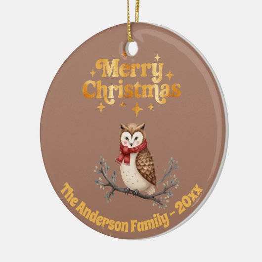 Vrolijke kerst mocha goud schattige uil keramisch ornament (Links)
