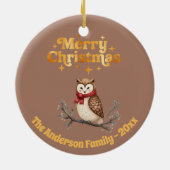 Vrolijke kerst mocha goud schattige uil keramisch ornament (Achterkant)