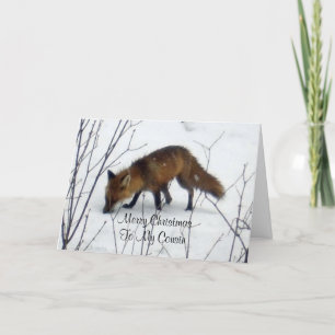 Vrolijke kerst neef-vos in de sneeuw feestdagen kaart