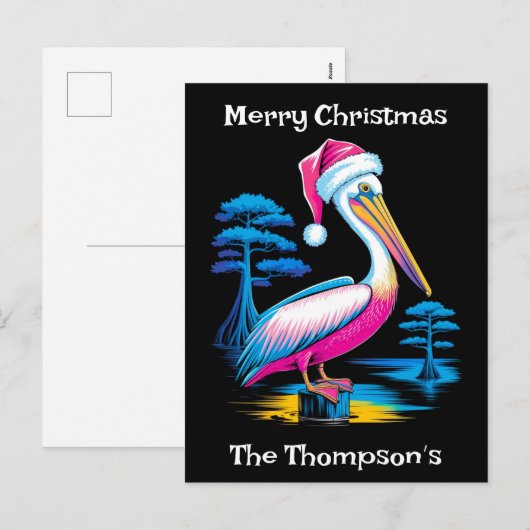 Vrolijke kerst Neon Pelican Feestdagenkaart (Voorkant / Achterkant)