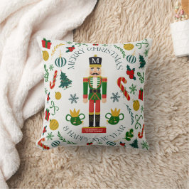 Vrolijke kerst notenkraker custom monogram kussen