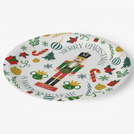 Vrolijke kerst notenkraker custom monogram papieren bordje (Gekanteld)