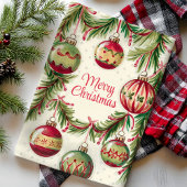 Vrolijke kerst Ornamenten en Pine Branches Theedoek