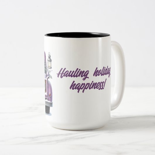 Vrolijke kerst  Paarse Truck Tweekleurige Koffiemok (Voorkant rechts)