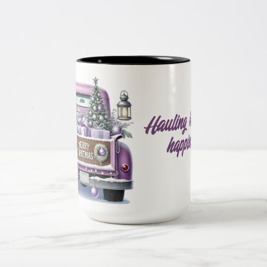 Vrolijke kerst  Paarse Truck Tweekleurige Koffiemok (Center)