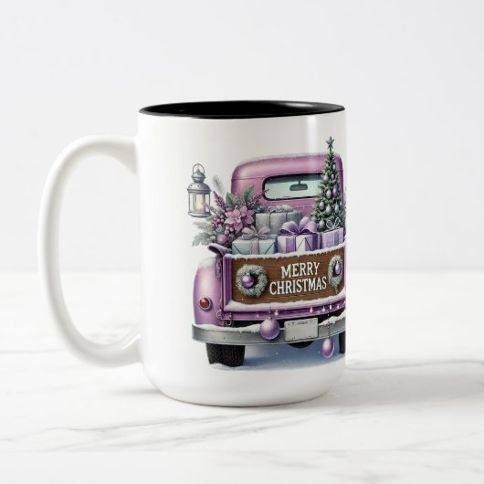 Vrolijke kerst  Paarse Truck Tweekleurige Koffiemok (Links)