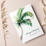 Vrolijke Kerst Palmboom Tropische kust Feestdagenkaart<br><div class="desc">Een modern stijlvol wenskaart met een modern en handgeschreven script met een versierde palmboom. Pas deze kaart eenvoudig aan door op de knop "Aanpassen" te klikken.</div>