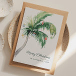 Vrolijke Kerst Palmboom Tropische kust Feestdagenkaart<br><div class="desc">Een modern stijlvol wenskaart met een modern en handgeschreven script met een versierde palmboom. Pas deze kaart eenvoudig aan door op de knop "Aanpassen" te klikken.</div>