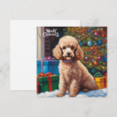 Vrolijke kerst Poedel met kerstboom, geschenken Feestdagenkaart (Voorkant / Achterkant)