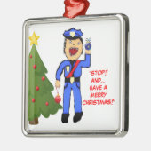 Vrolijke kerst politieagent metalen ornament (Links)