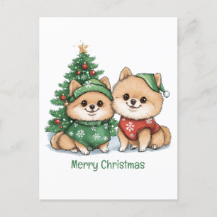 Vrolijke kerst Pommerse honden Feestdagenkaart