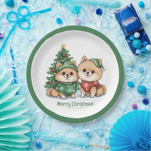 Vrolijke kerst Pommerse honden Papieren Bordje (Feest)