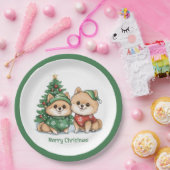 Vrolijke kerst Pommerse honden Papieren Bordje (Feest)