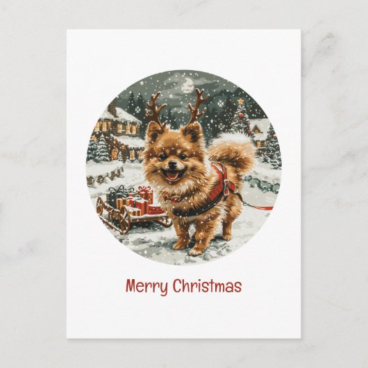 Vrolijke kerst Pommerse rendier hond Briefkaart (Voorkant)
