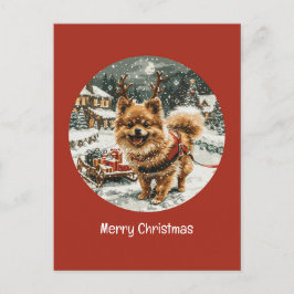 Vrolijke kerst Pommerse rendier hond Briefkaart