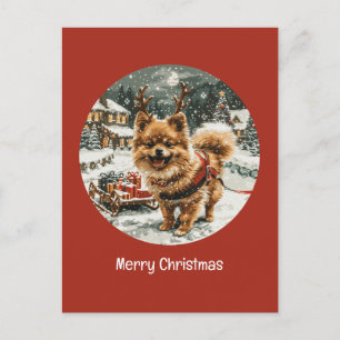 Vrolijke kerst Pommerse rendier hond Briefkaart