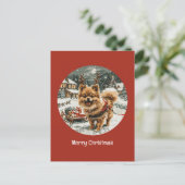 Vrolijke kerst Pommerse rendier hond Briefkaart (Staand voorkant)