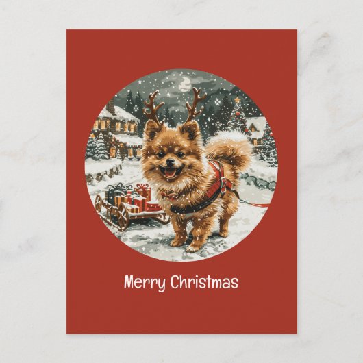 Vrolijke kerst Pommerse rendier hond Briefkaart (Voorkant)