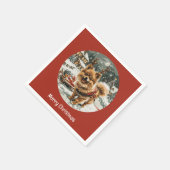 Vrolijke kerst Pommerse rendier hond Servet (Hoek)