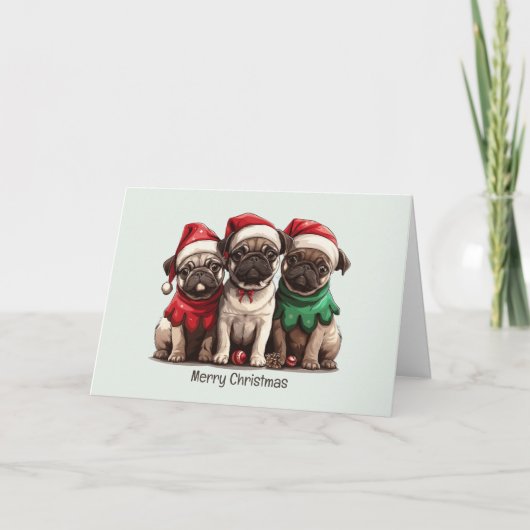 Vrolijke kerst Pug Dogs Feestdagen Kaart (Voorkant)