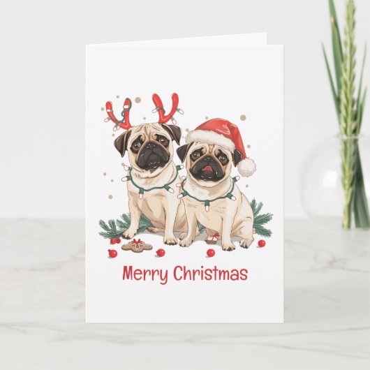 Vrolijke kerst Pug Dogs Feestdagen Kaart (Voorkant)