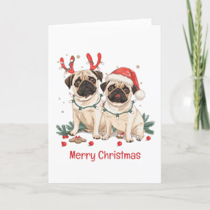 Vrolijke kerst Pug Dogs Feestdagen Kaart