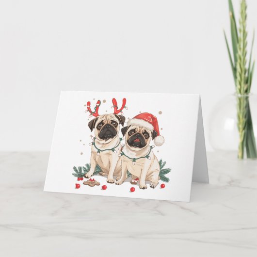 Vrolijke kerst Pug Dogs Feestdagen Kaart (Voorkant)