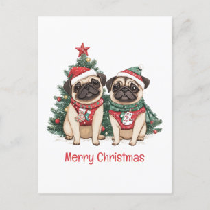 Vrolijke kerst Pug Dogs Feestdagenkaart
