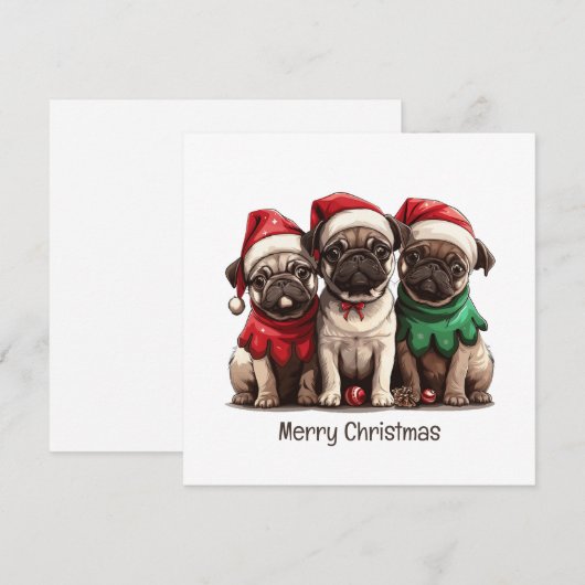 Vrolijke kerst Pug Dogs Feestdagenkaart (Voorkant / Achterkant)